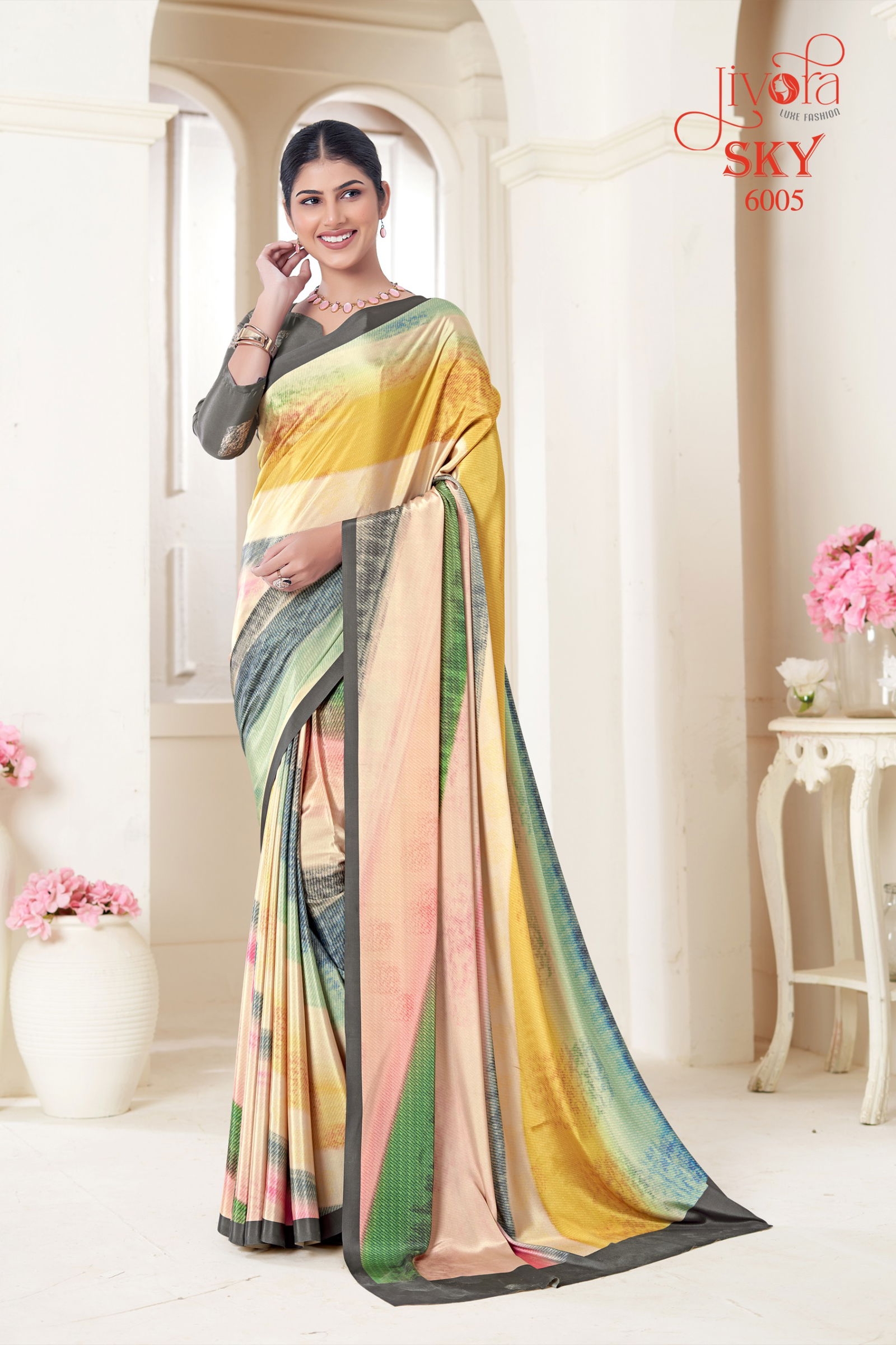 Sky By Jivora Crepe Digital Printed Casual Wear Saree Wholesalers In Delhi